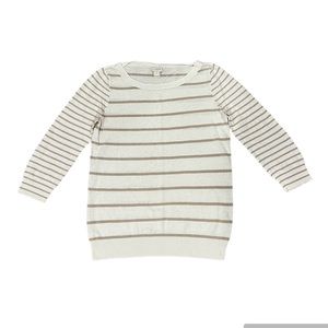 J. Crew Linen/Cotton Blend Cream/Tan Striped 3/4 Sleeve Sweater Size S